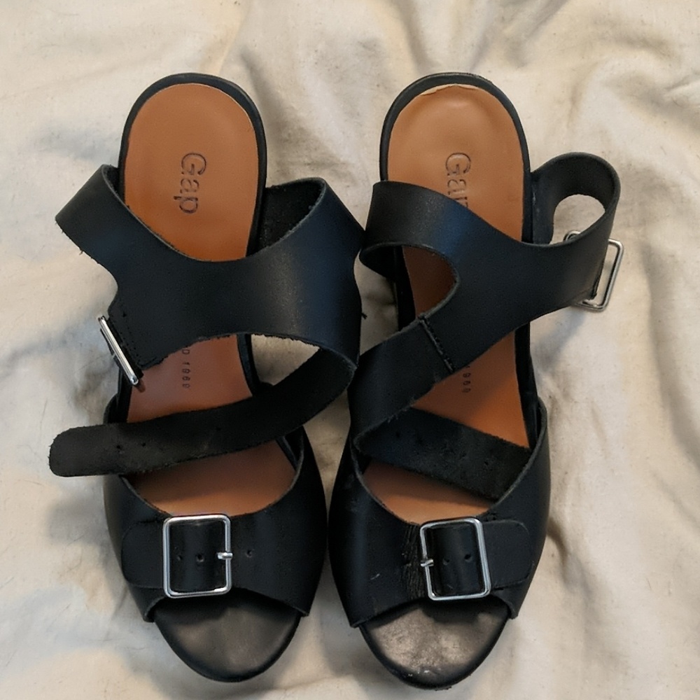 Gap black ankle strap wedges
